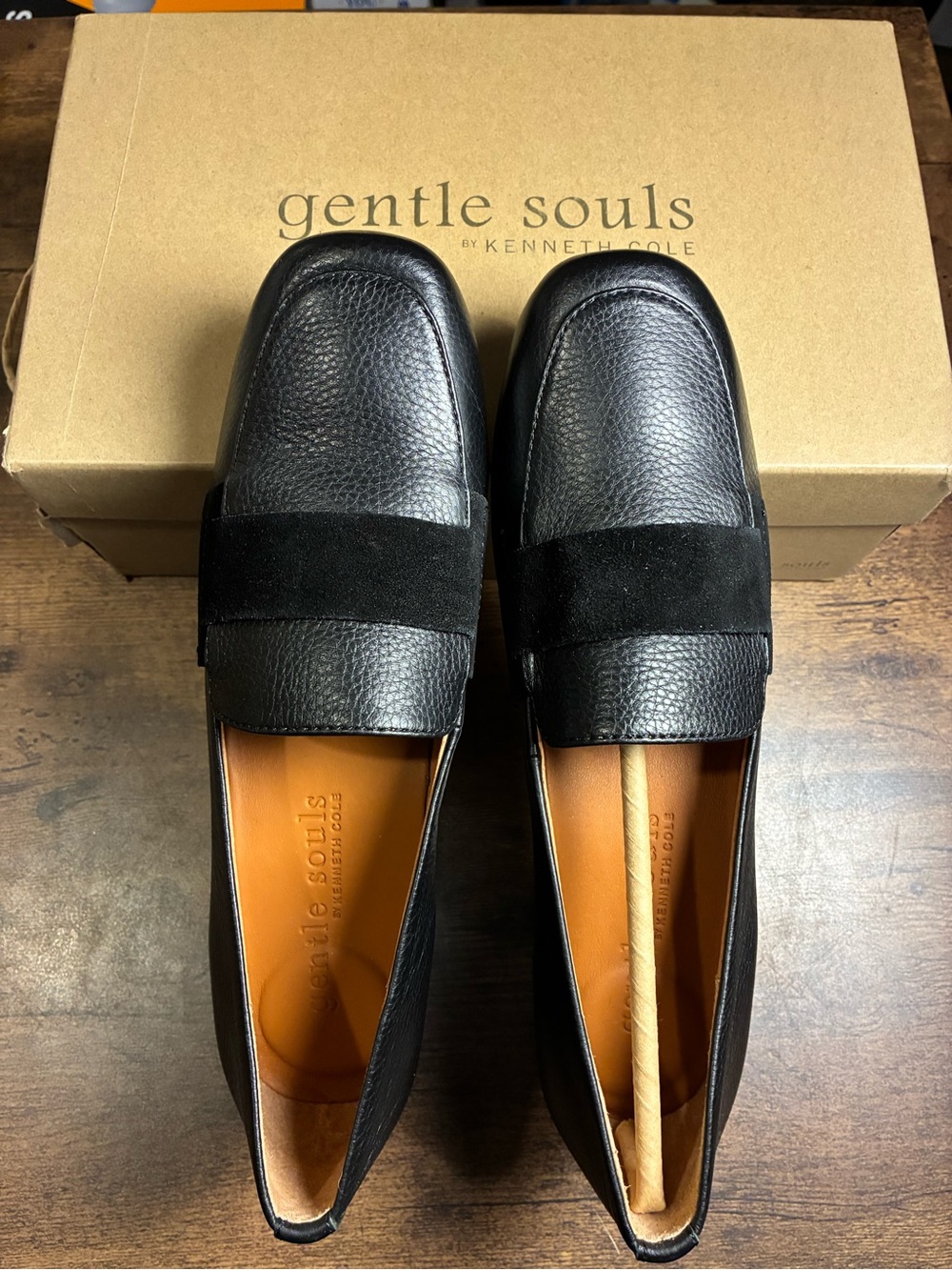 gentle souls Women’s Black Leather Slip-On Loafers